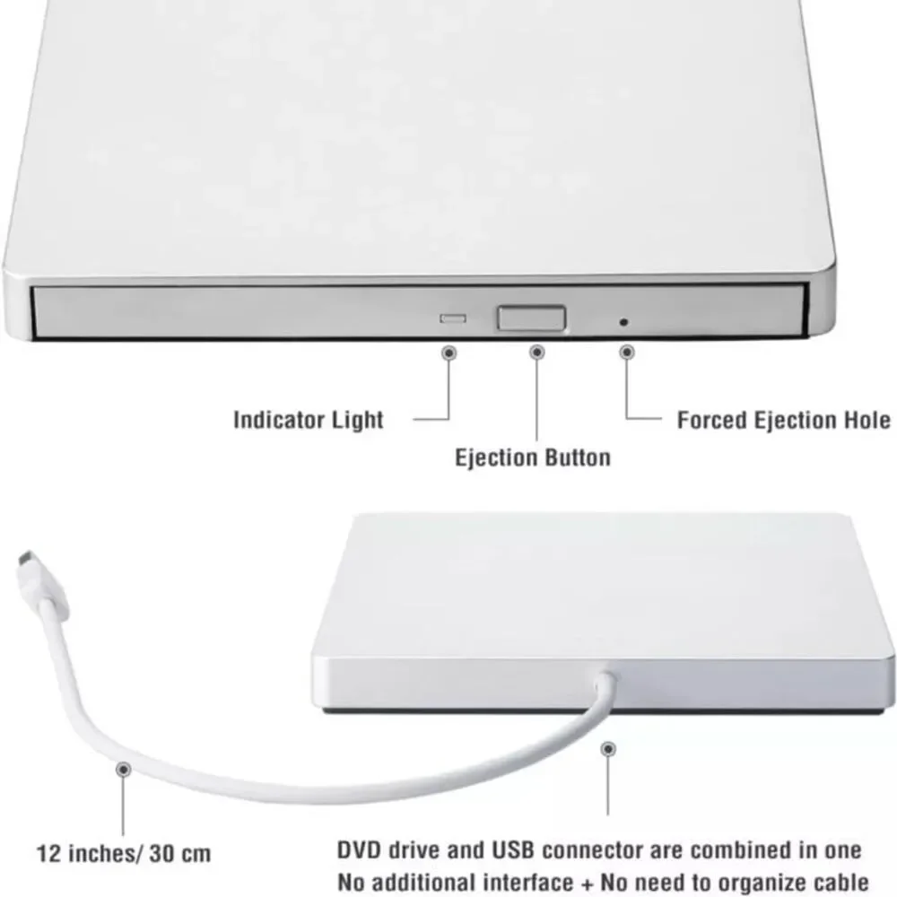 RooFull Optical Drive CD/DVD RW Super Slim Pop Up External